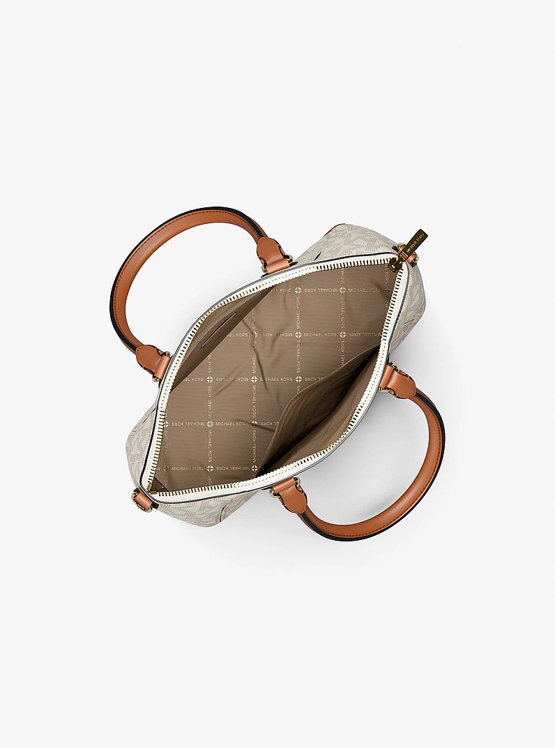Sienna Small Signature Logo Satchel in VANILLA/LUGGAGE | Michael Kors