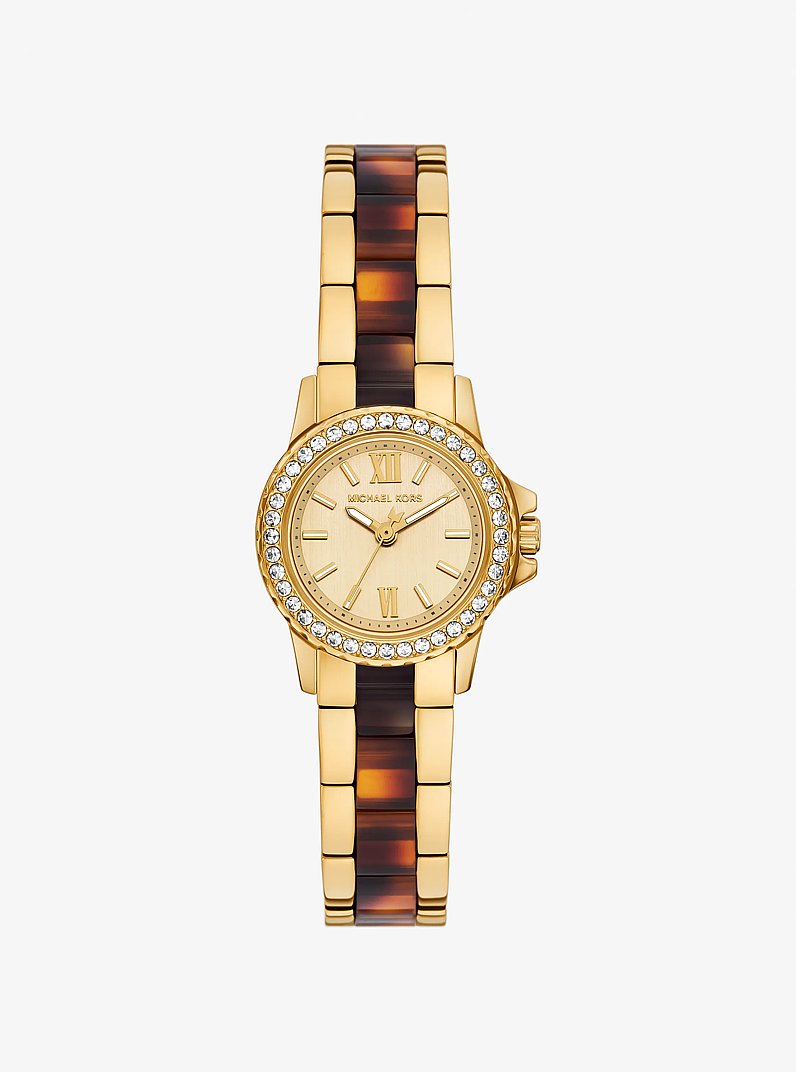 Reloj Everest petite en tono dorado y acetato color carey con pav&eacute; in DORADO | Michael Kors