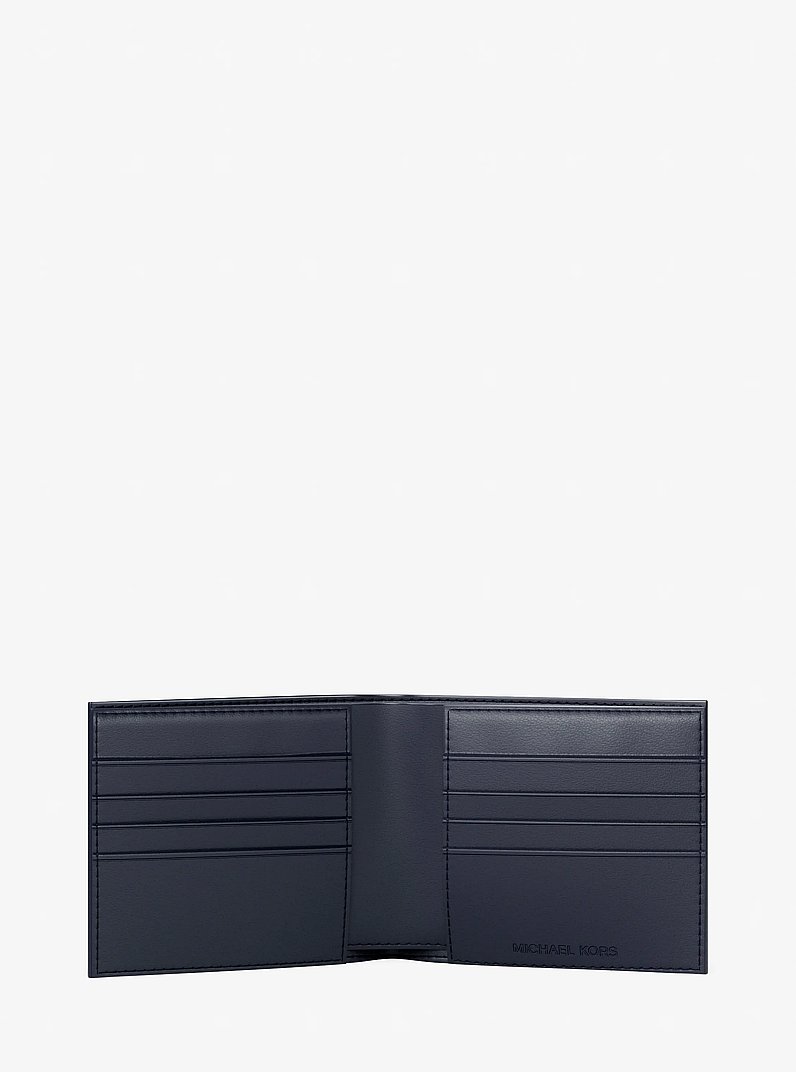 Coffret cadeau avec portefeuille compact en cuir grain&eacute; et porte-cartes &agrave; logo Signature in BLEU MARINE | Michael Kors