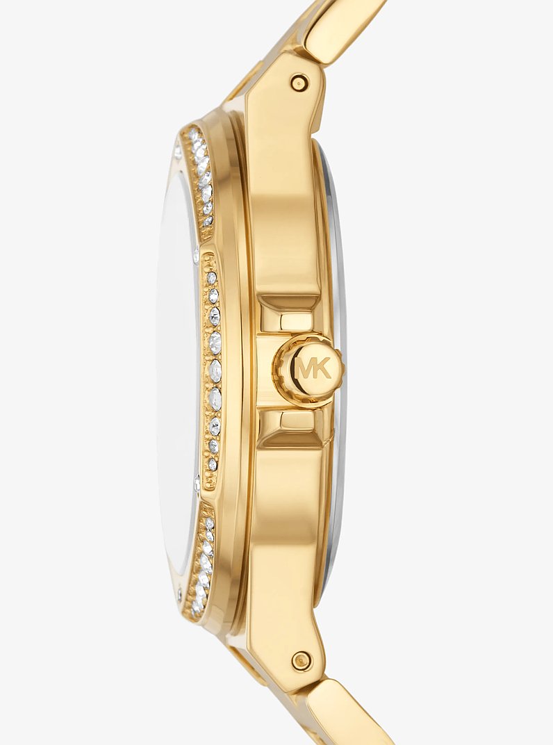 Lennox Pav&eacute; Logo Gold-Tone Logo Watch in GOLD | Michael Kors