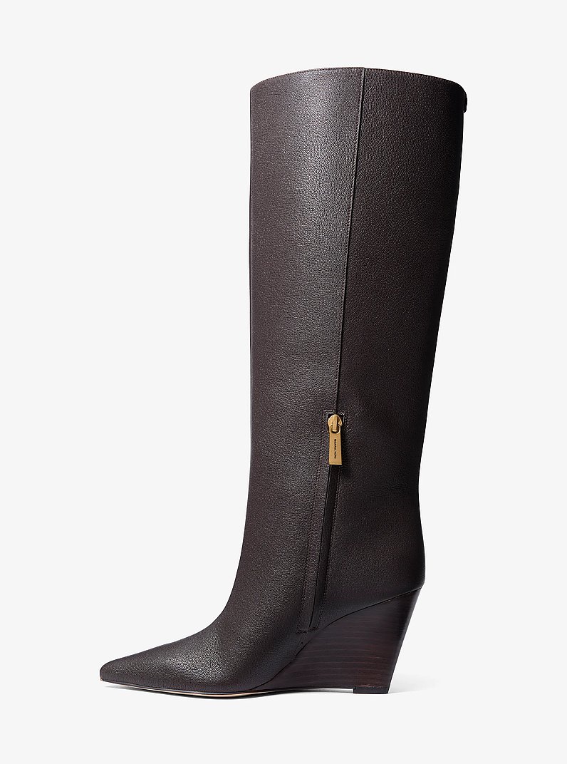 Xandra Leather Wedge Boot in CHOCOLATE | Michael Kors