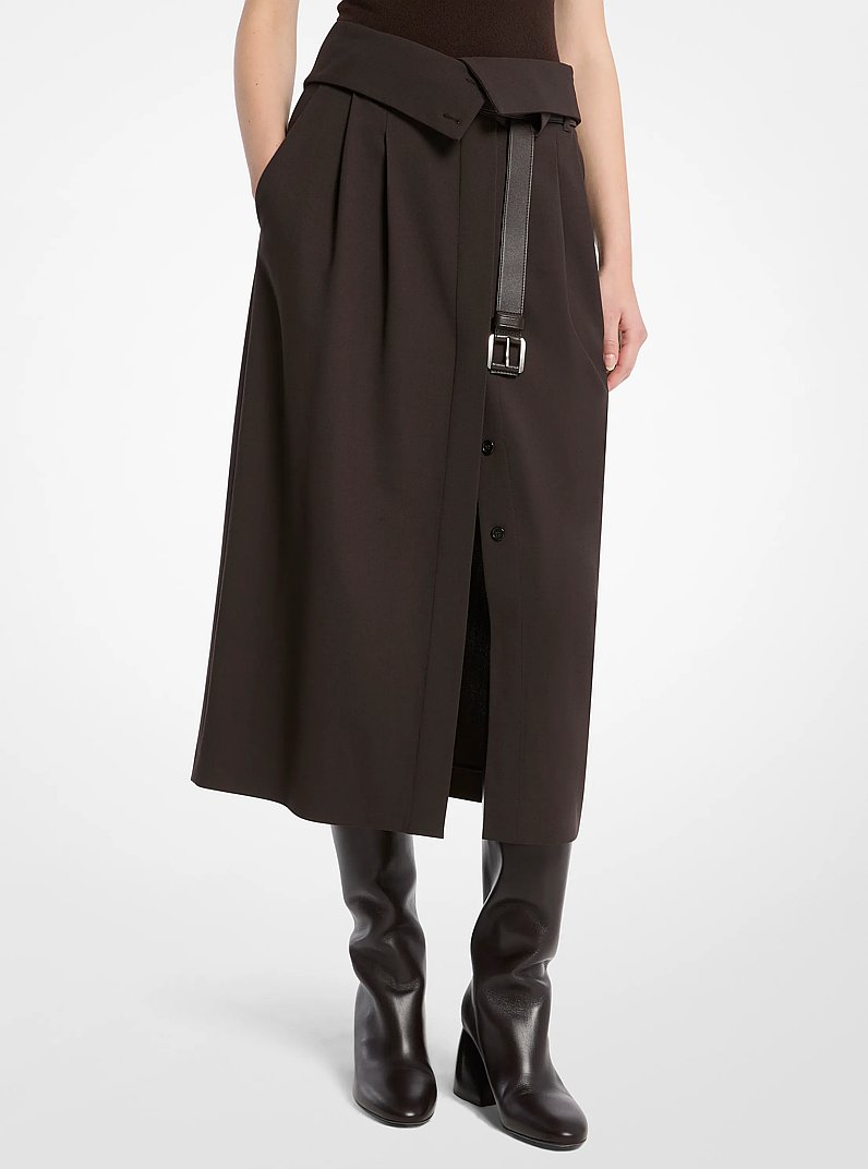 Falda pantal&oacute;n cruzada de lana el&aacute;stica in CHOCOLATE | Michael Kors