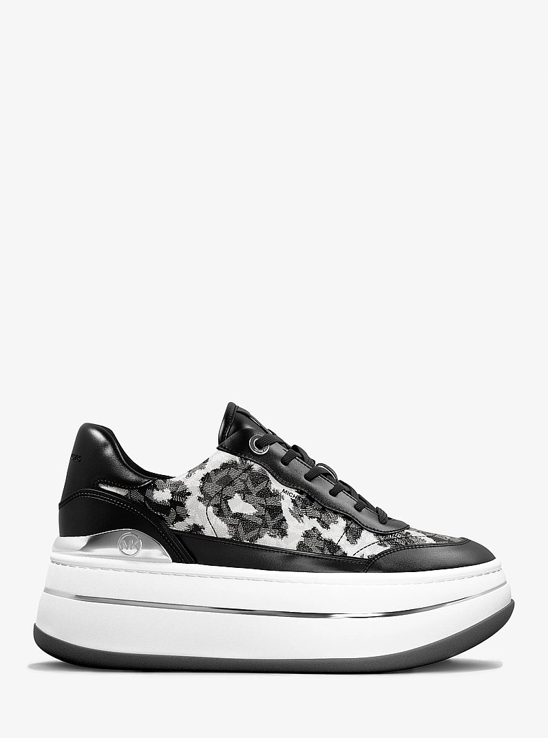 Hayes Leopard Logo and Leather Platform Sneaker in BLACK COMBO | Michael Kors