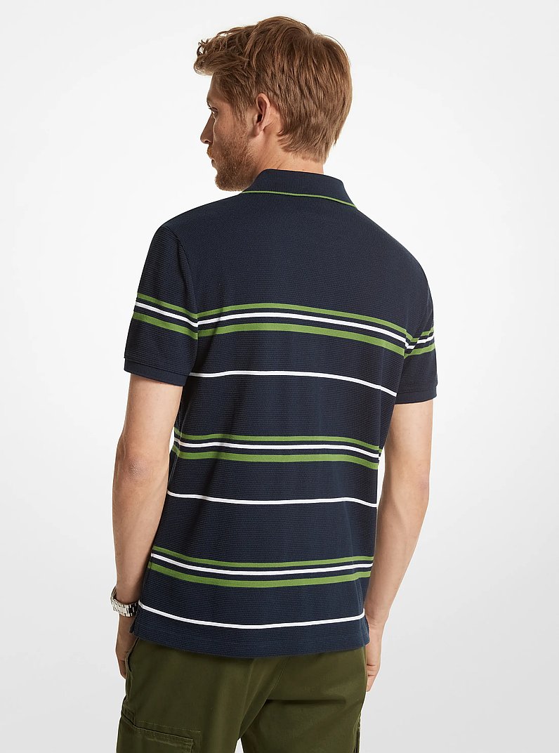 Striped Textured Cotton Blend Polo Shirt