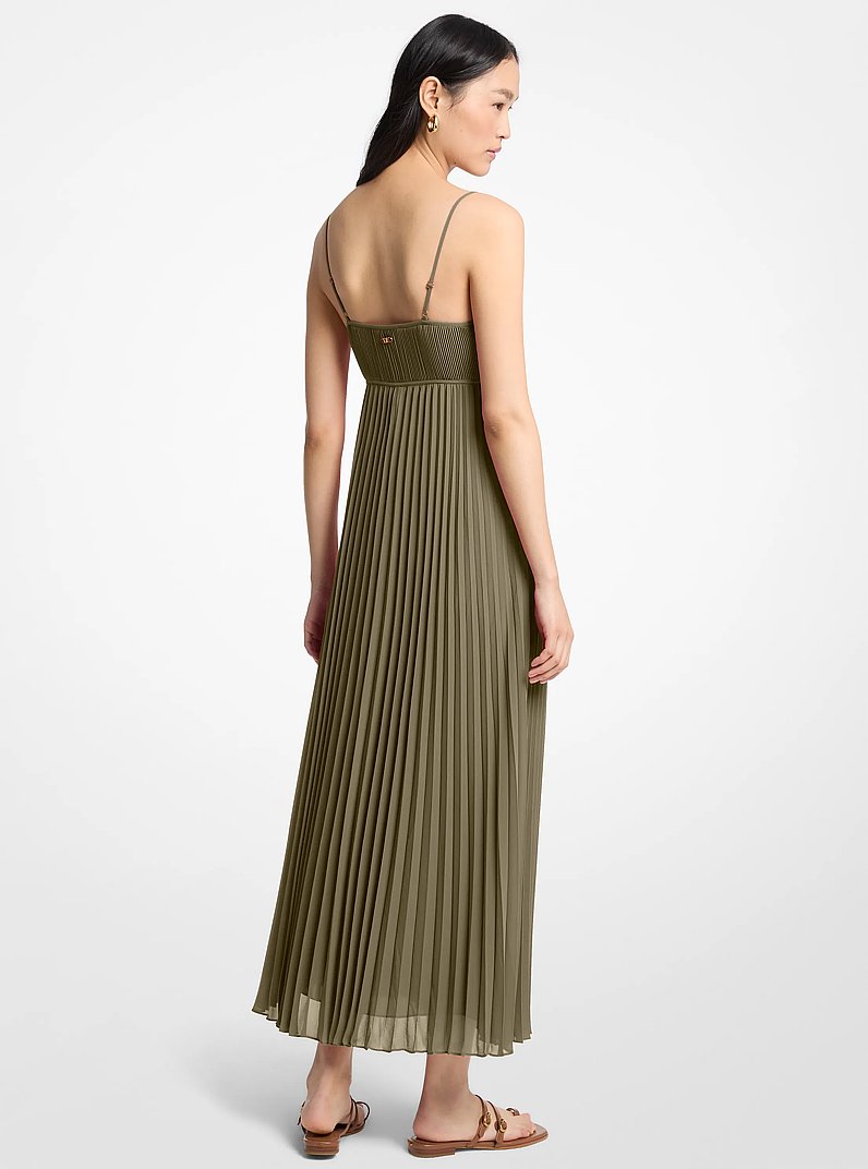 Vestido maxi de georgette plisado in VERDE SAFARI | Michael Kors