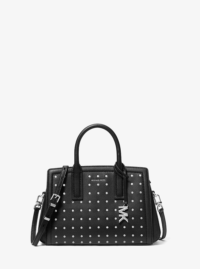 Laila Small Studded Leather Satchel in BLACK | Michael Kors