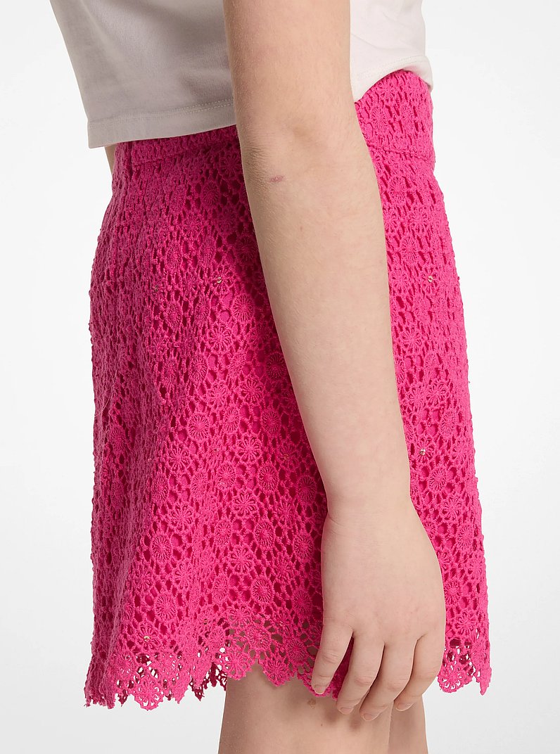 Sequined Cotton Lace Mini Skirt in FUSCHIA | Michael Kors