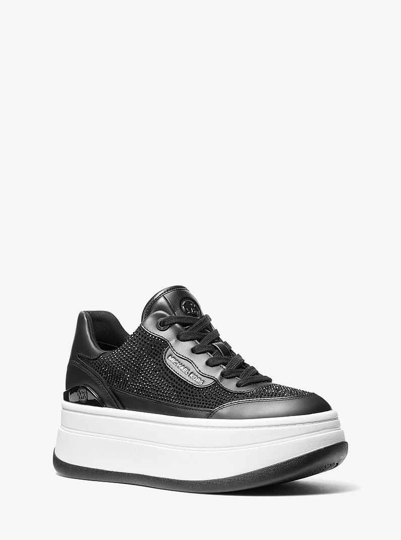 Hayes Embellished Leather Sneaker in BLACK | Michael Kors