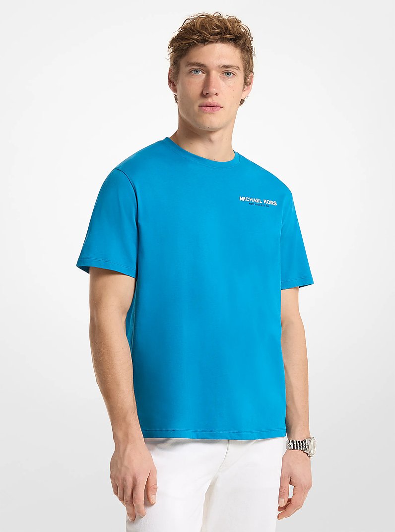 T-shirt in jersey di cotone con logo in TURCHESE | Michael Kors