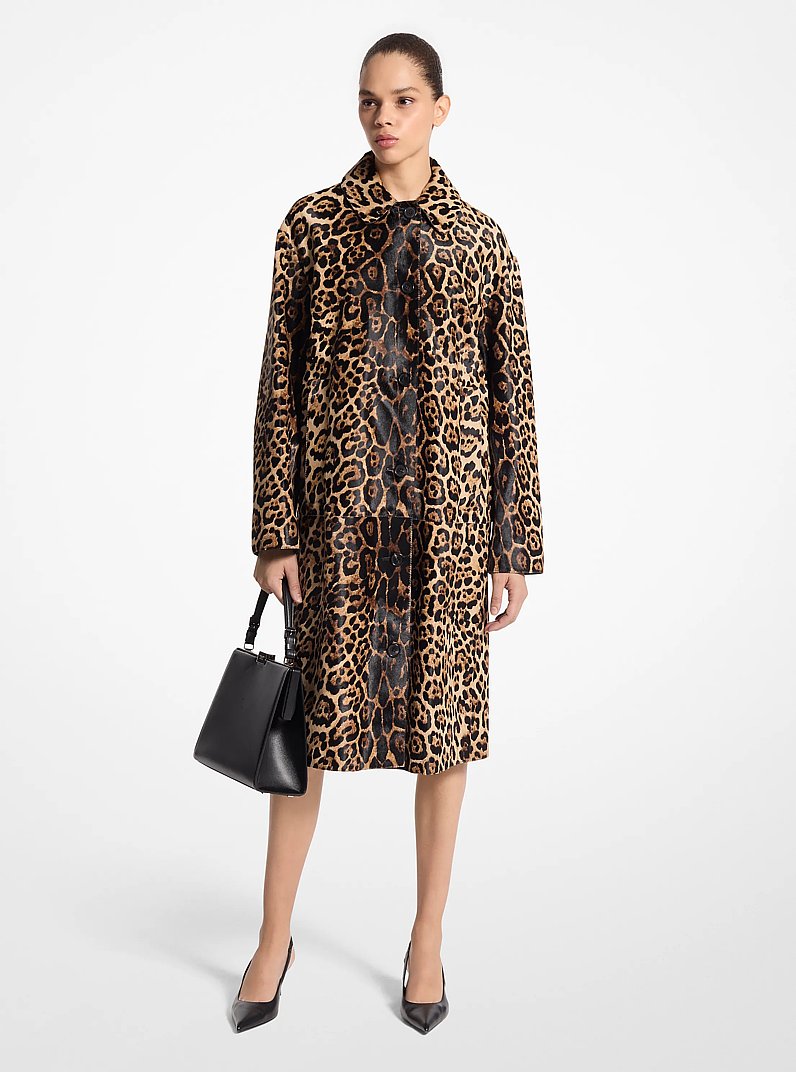 Jaguar Print Calf Hair Balmacaan in CAPPUCCINO | Michael Kors