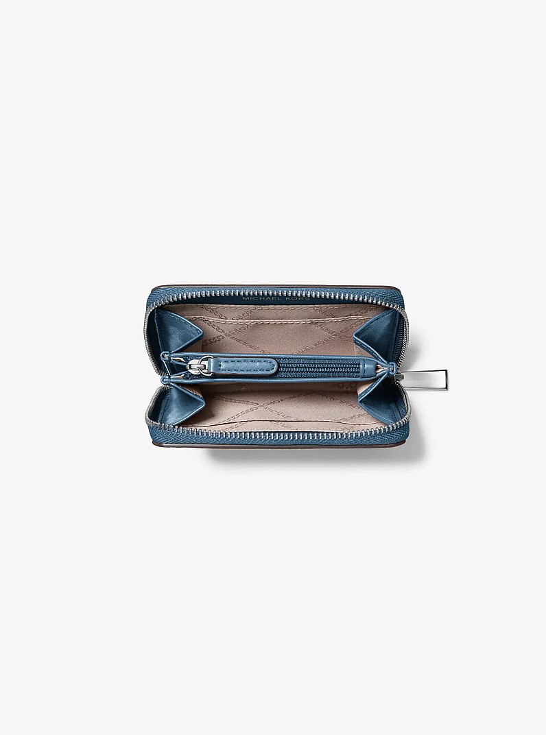 Jet Set Small Pebbled Leather Zip-Around Card Case in DK CHAMBRAY | Michael Kors