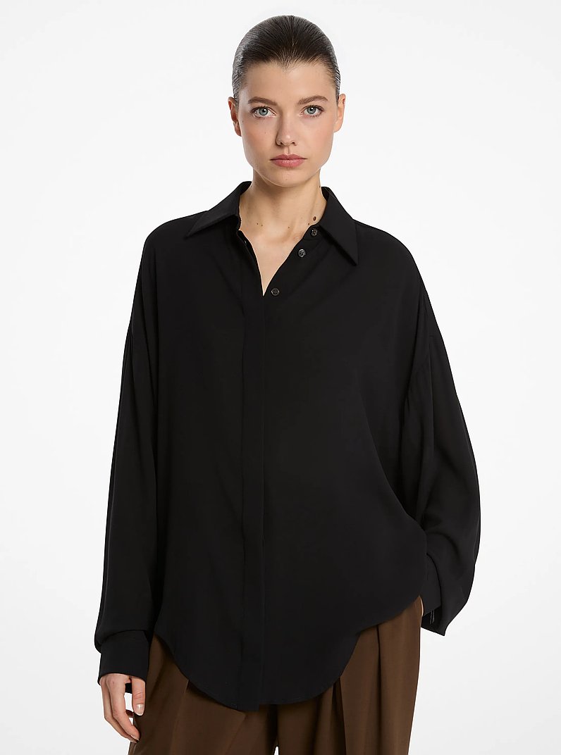 Silk Georgette Oversized Shirt in BLACK | Michael Kors