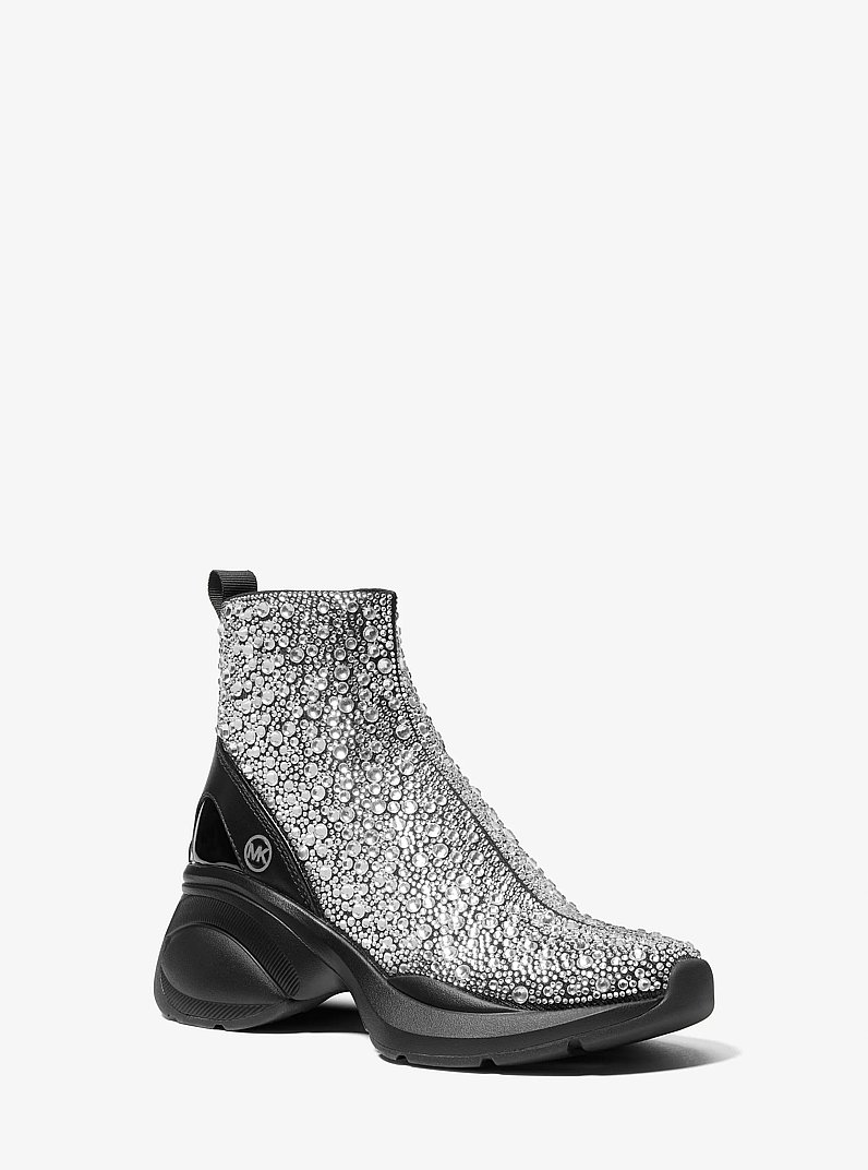 Zuma Embellished Stretch Knit Sock Sneaker in BLACK | Michael Kors