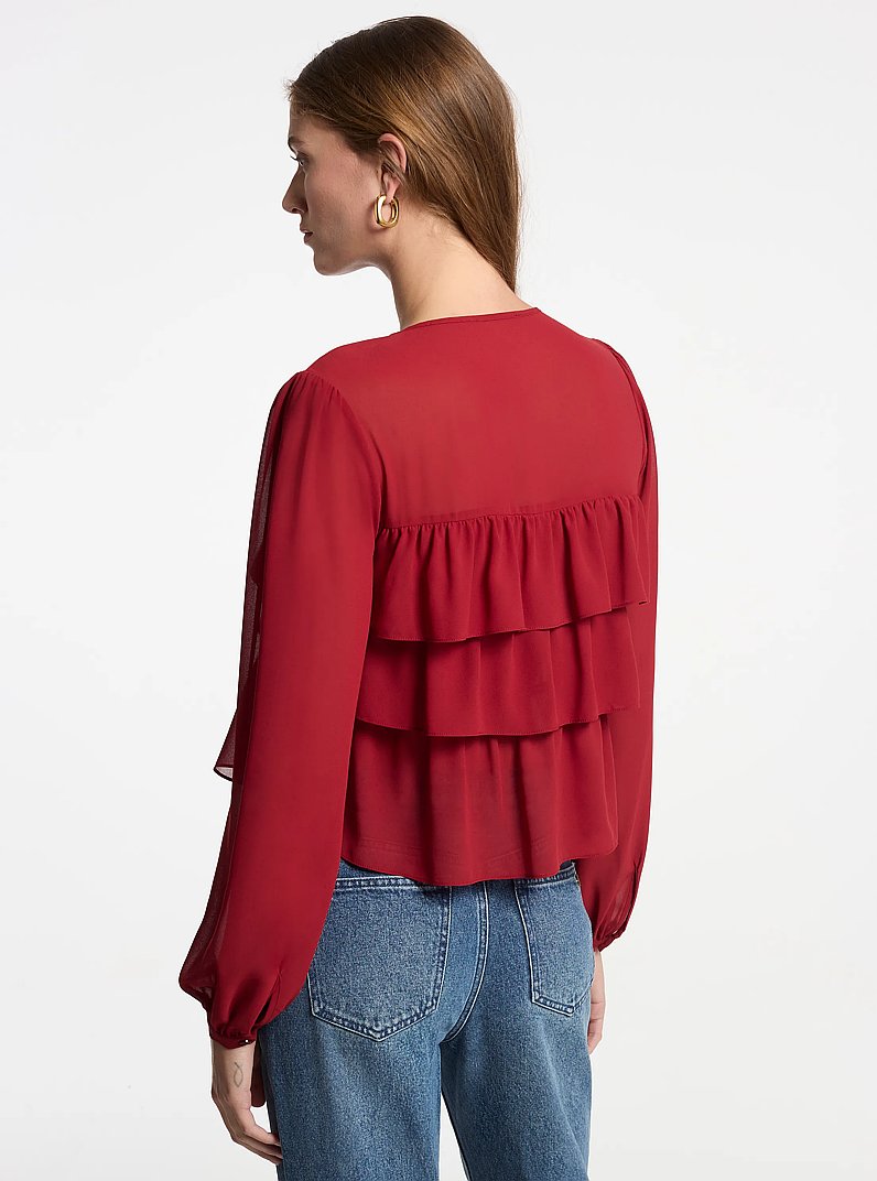 Blusa de georgette a capas in ROJO INTENSO | Michael Kors