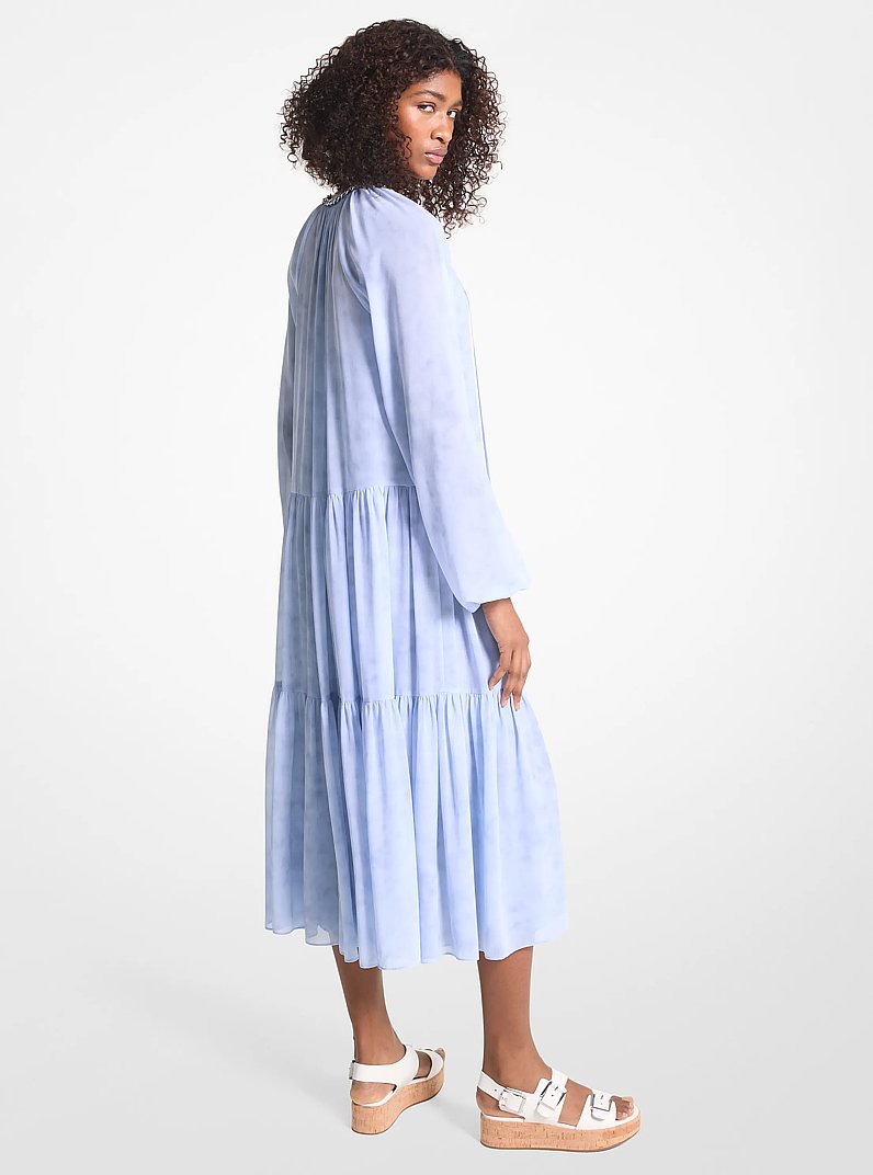 Embellished Printed Georgette Dress in CHAMBRAY | Michael Kors