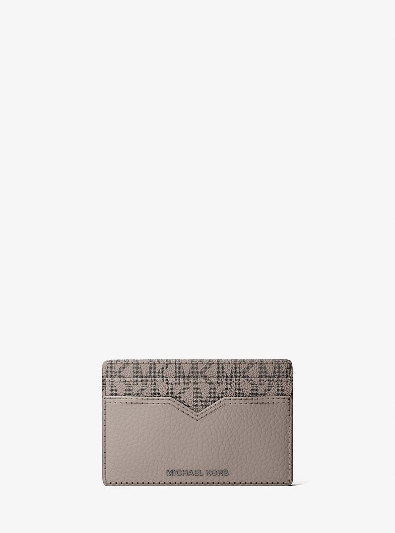 Hudson Pebbled Leather and Signature Logo Money Clip Card Case in NICKEL | Michael Kors