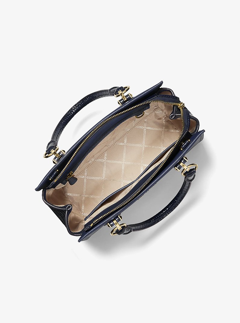 Marilyn Medium Saffiano Leather Satchel in NAVY | Michael Kors