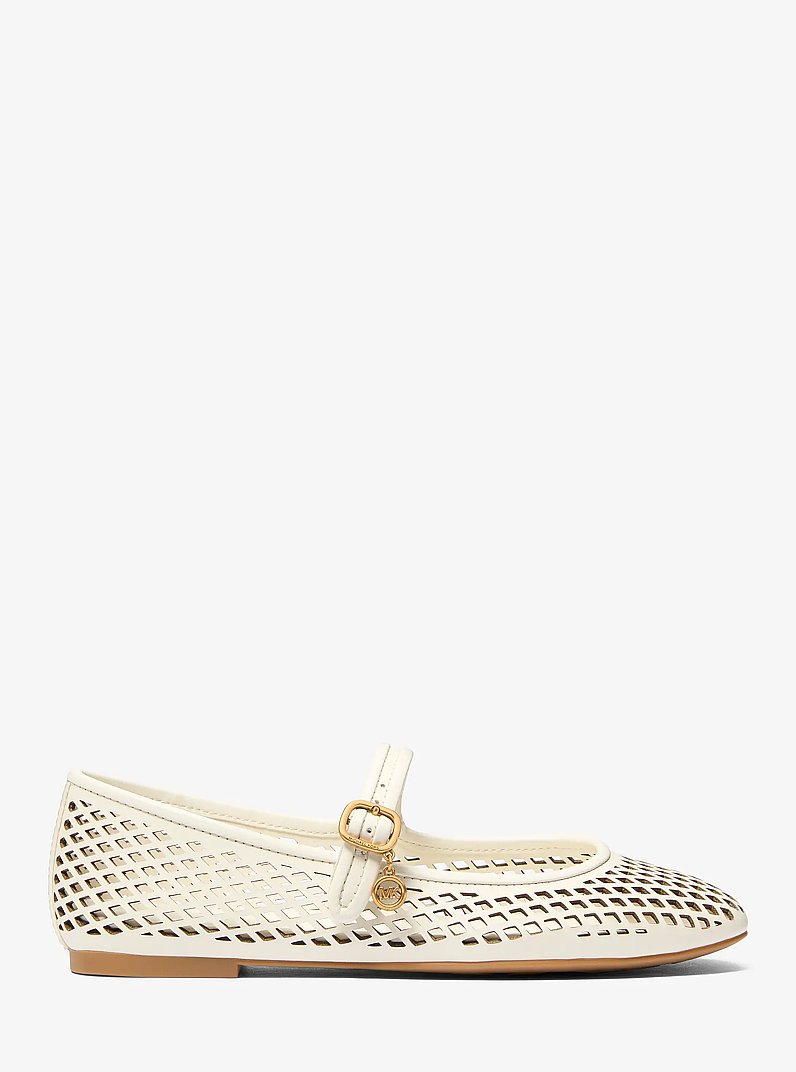 Nellie Flex Laser-Cut Leather Flat in EGGSHELL | Michael Kors