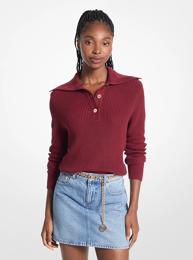 Ribbed Cotton-Blend Sweater in DARK BRANDY | Michael Kors