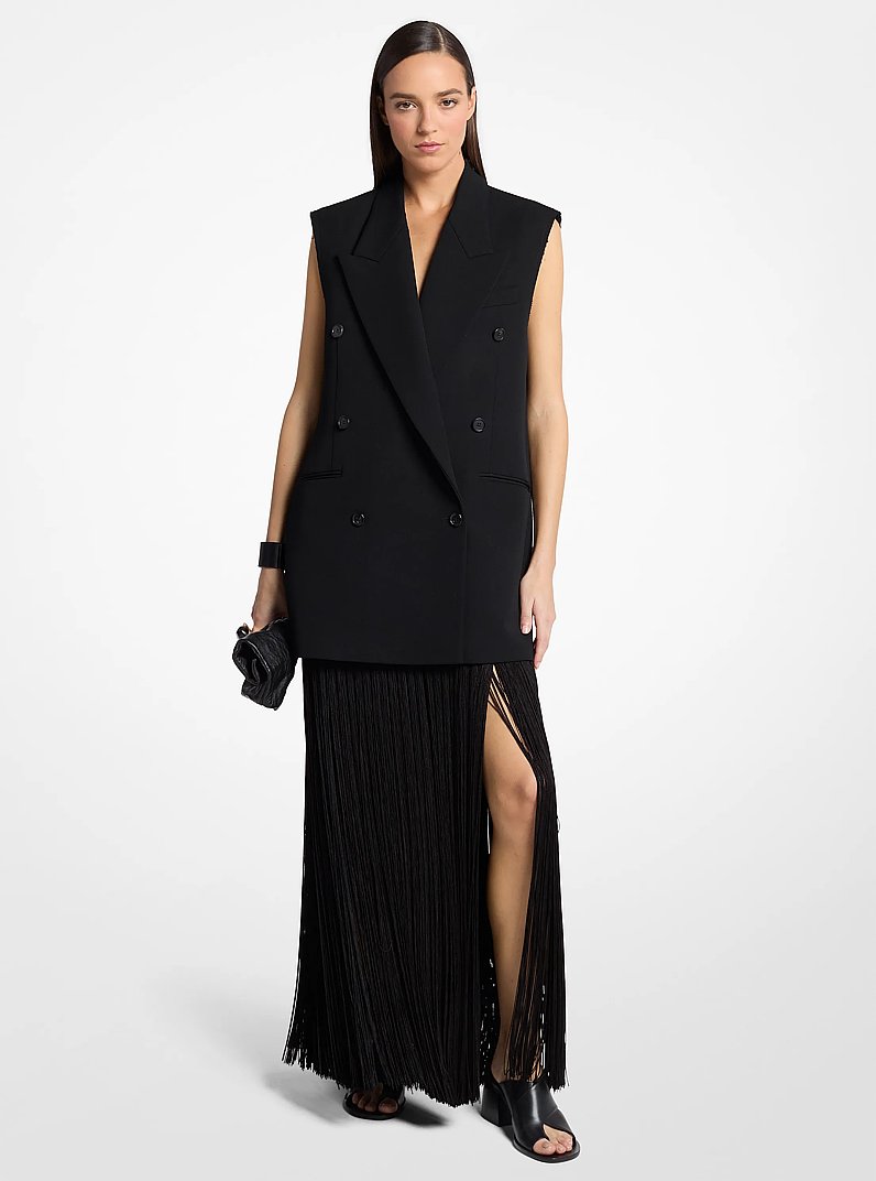 Frayed Wool Gabardine Sleeveless Blazer in BLACK | Michael Kors