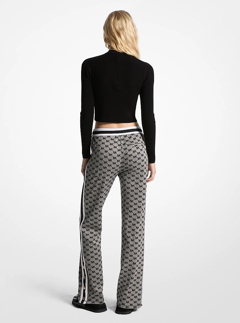 Logo Jacquard Knit Side-Snap Track Pants in BLACK | Michael Kors