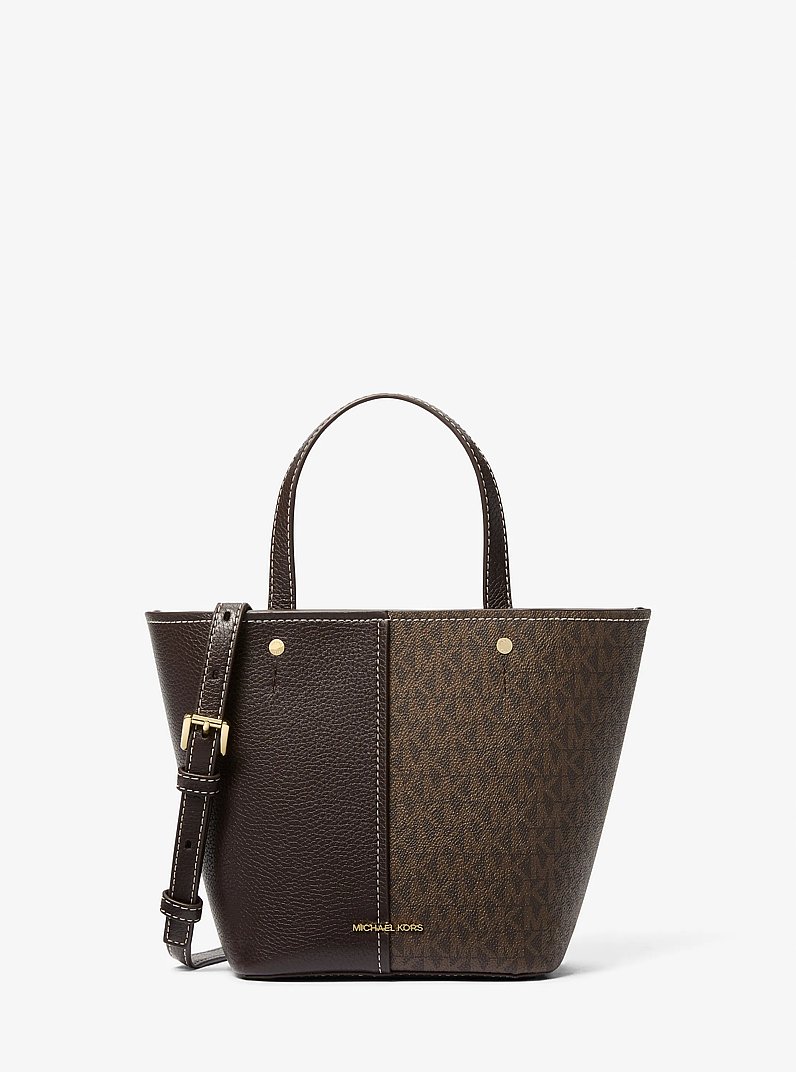 Flora Medium Signature Logo and Pebbled Leather Crossbody Bag in BROWN | Michael Kors
