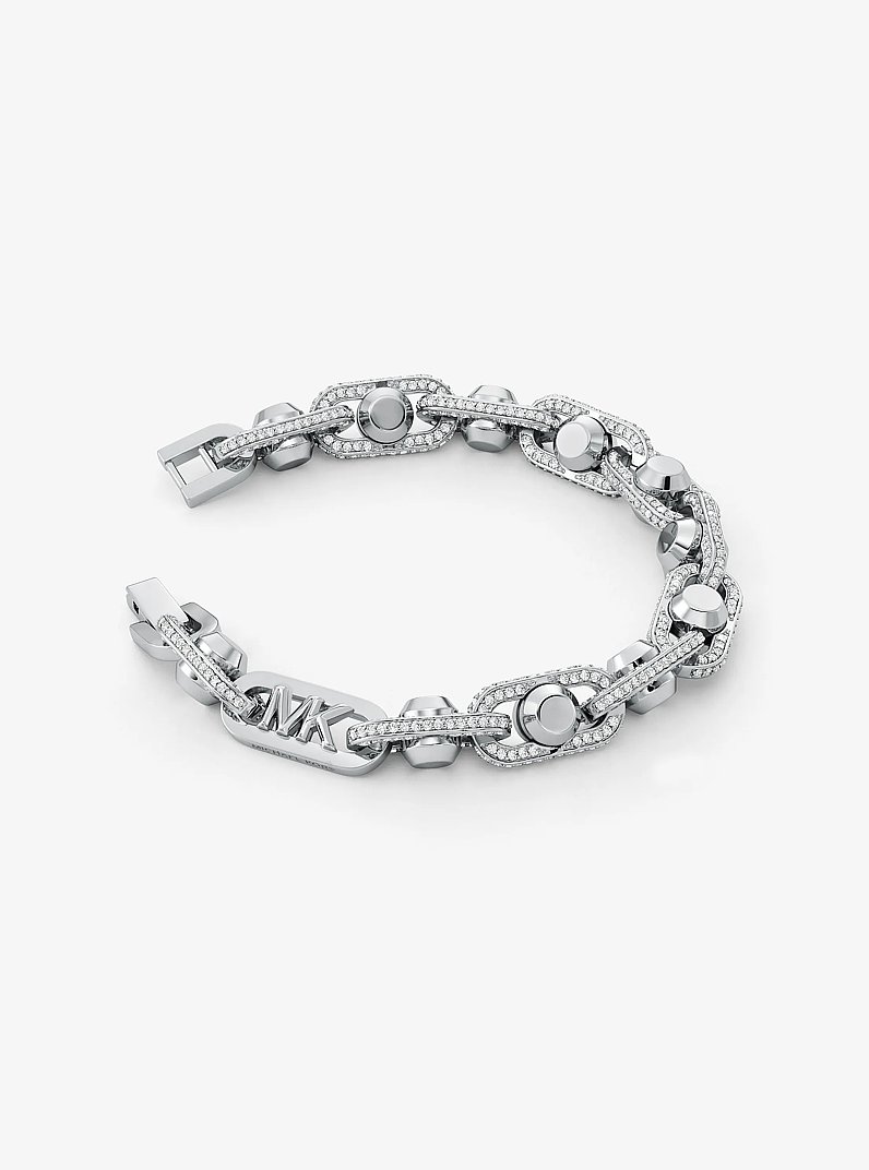 Pulsera Astor Link extragrande de lat&oacute;n chapado en metal precioso con incrustaciones in PLATEADO | Michael Kors