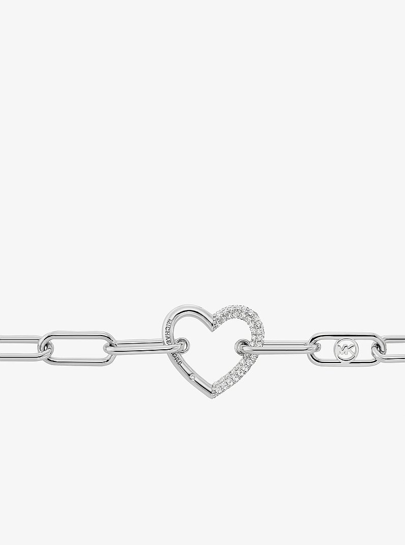 Pav&eacute; Heart Curb-Link Bracelet in SILVER | Michael Kors