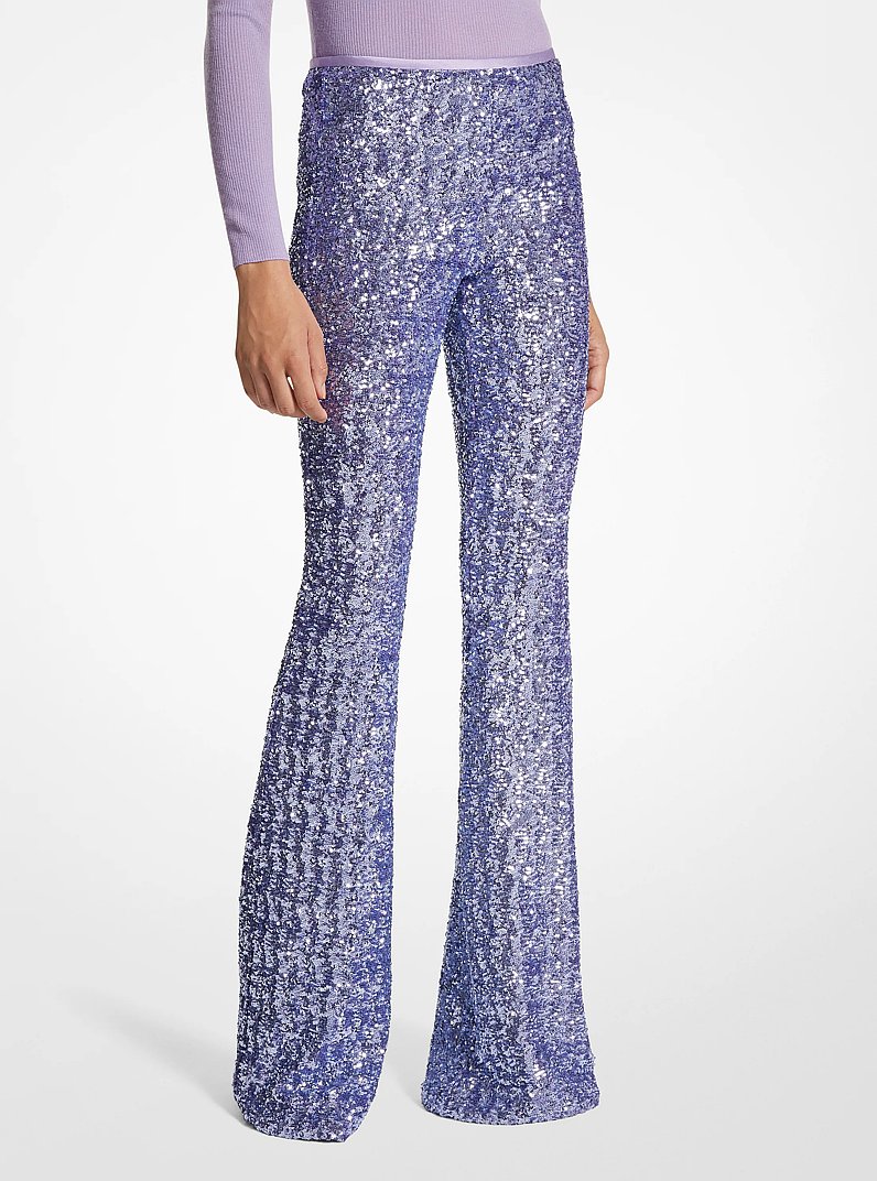 Sequined Stretch Tulle Flared Pants in FREESIA | Michael Kors
