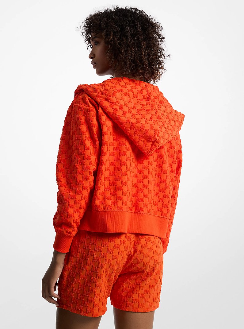 Logo Jacquard Terry Cropped Zip-Up Hoodie in RED CLAY | Michael Kors