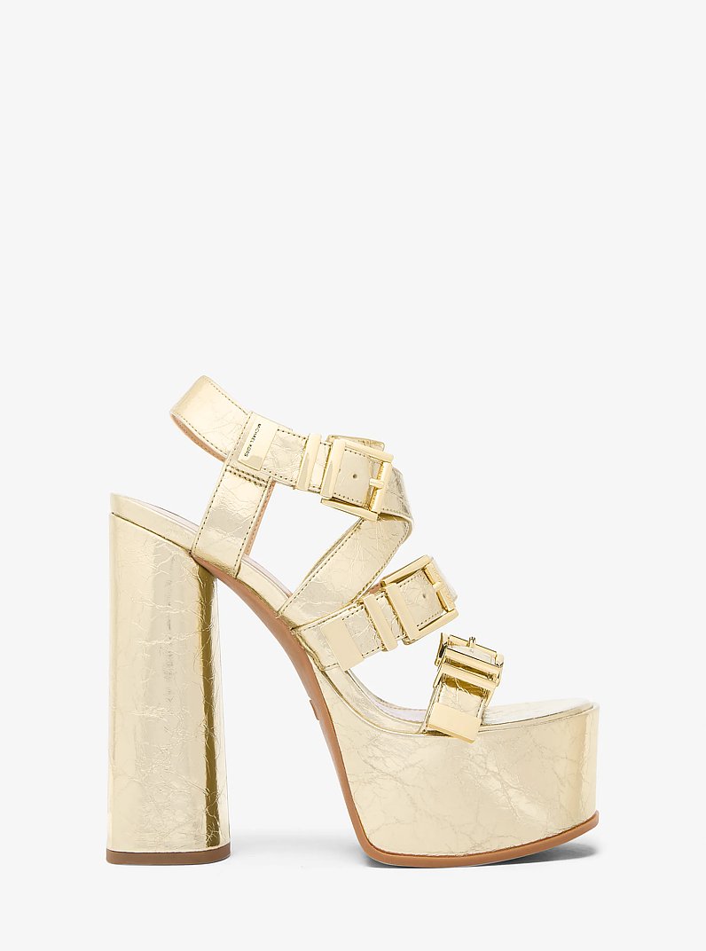 Darrington Crackled Metallic Leather Platform Sandal in PALE GOLD | Michael Kors