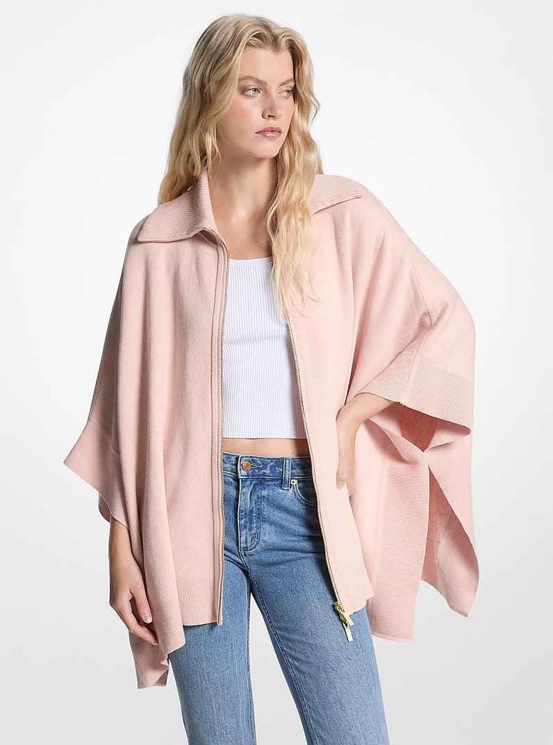 Reversible Logo Cotton Blend Zip-Up Poncho in POWDER BLUSH | Michael Kors