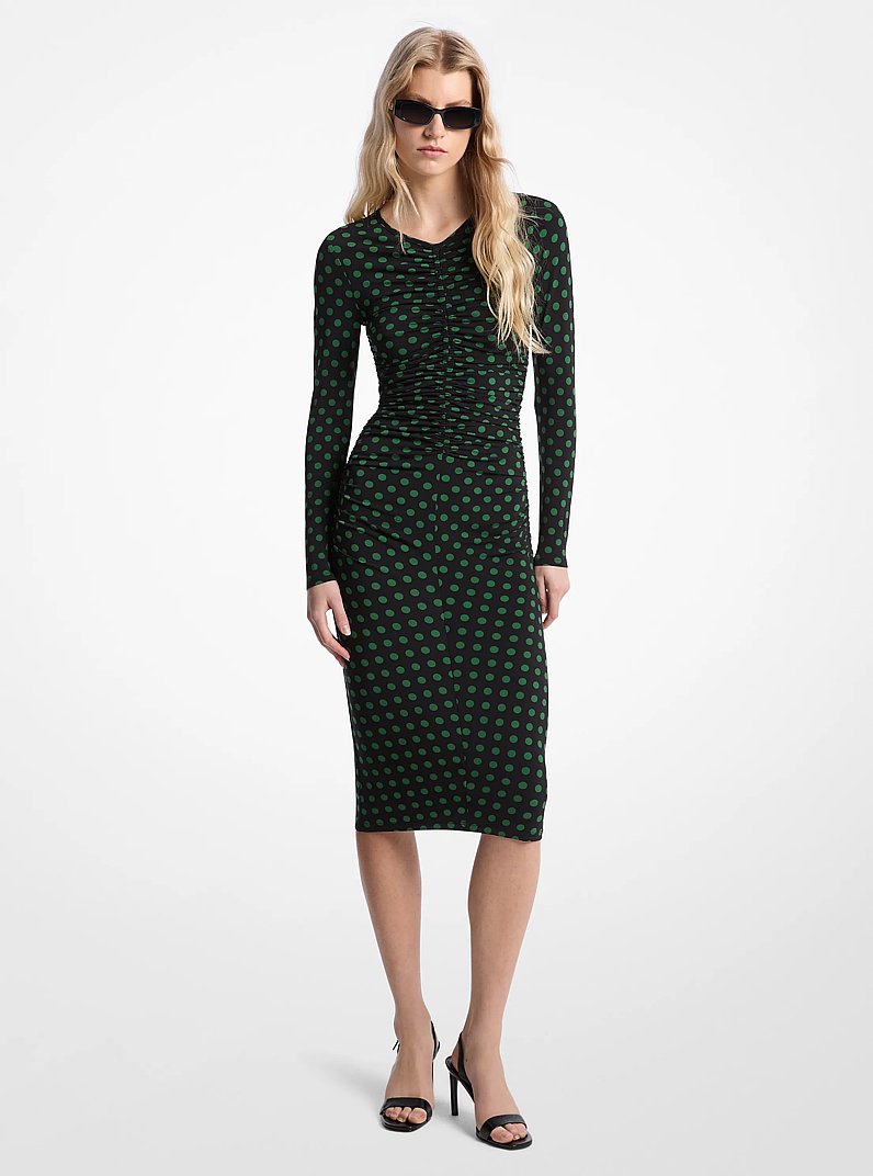 Polka Dot Stretch Matte Jersey Midi Dress in MOSS | Michael Kors
