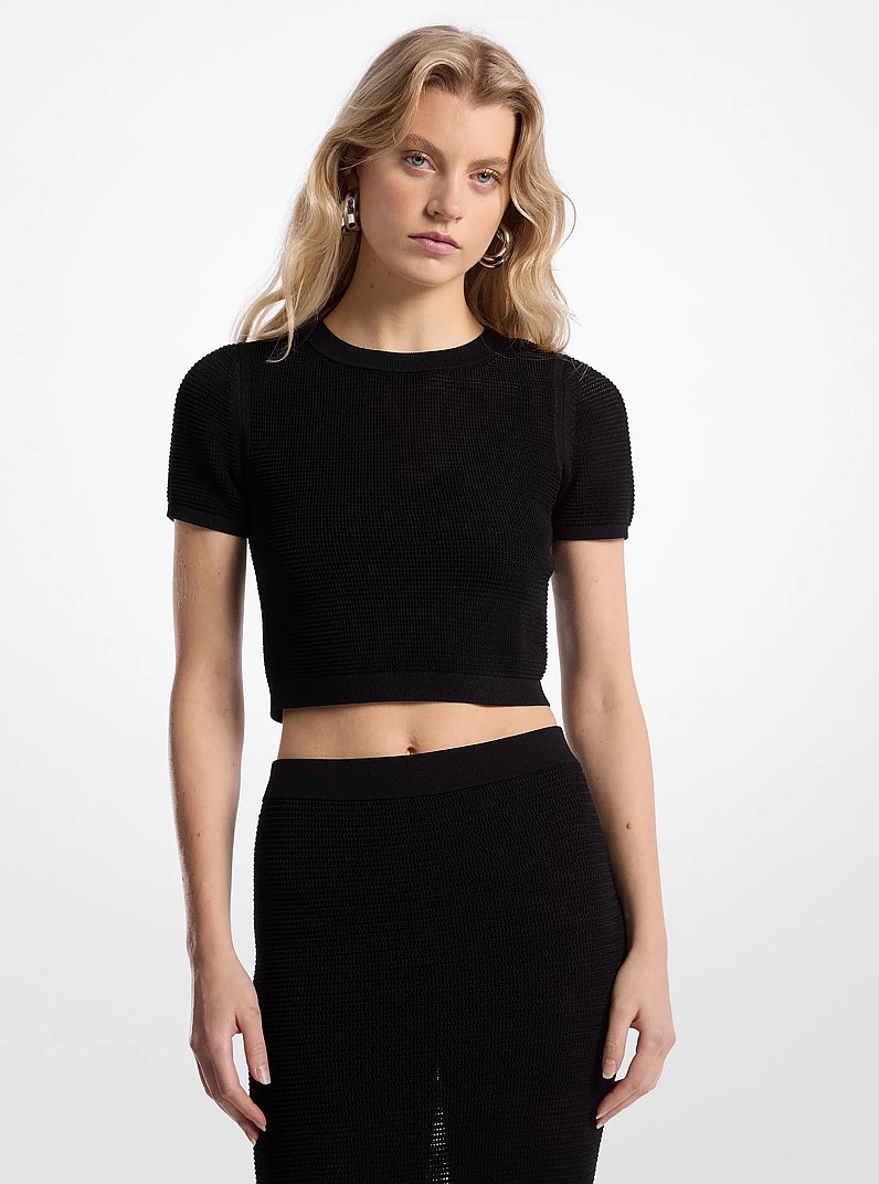 Top a capas de ganchillo en mezcla de viscosa in NEGRO | Michael Kors