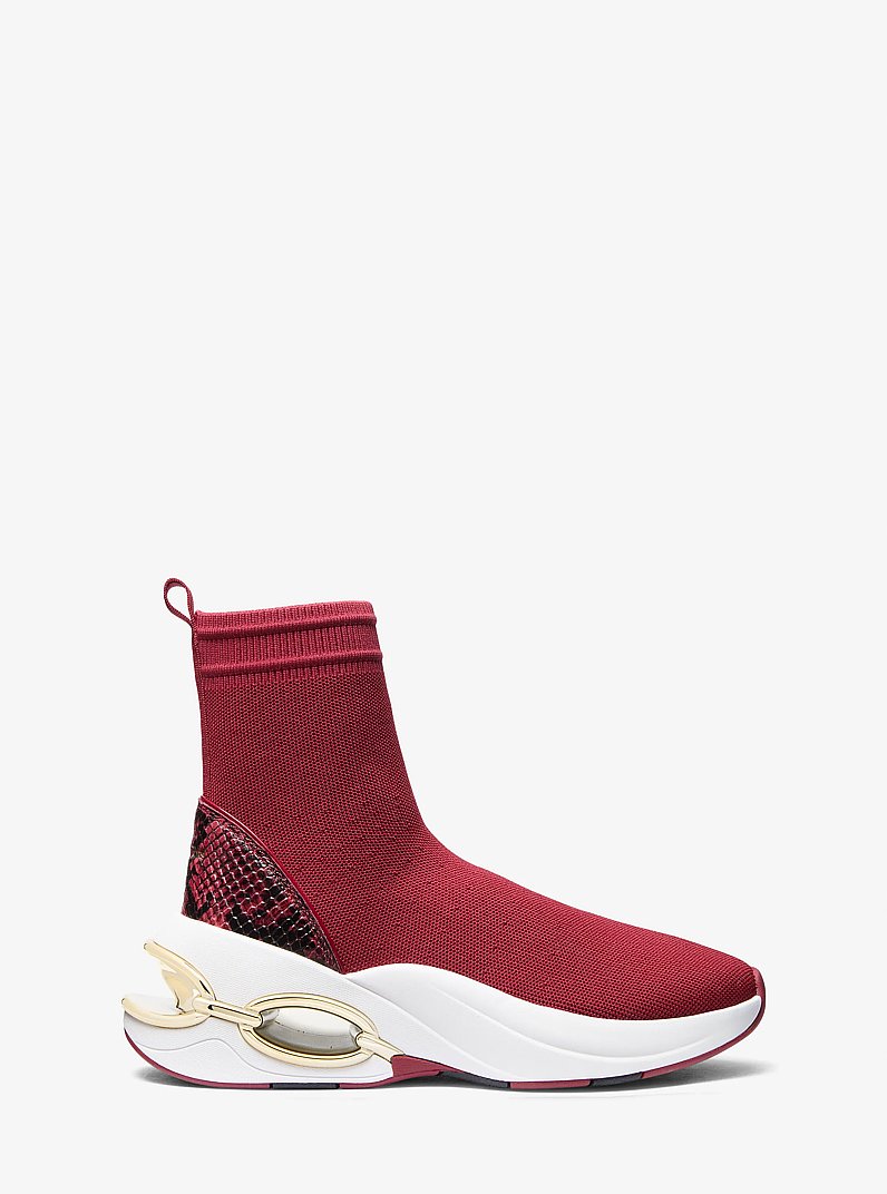 Espadrille chaussette Toni en tricot extensible et en cuir gaufr&eacute; &agrave; motif de serpent in ROUGE PROFOND | Michael Kors