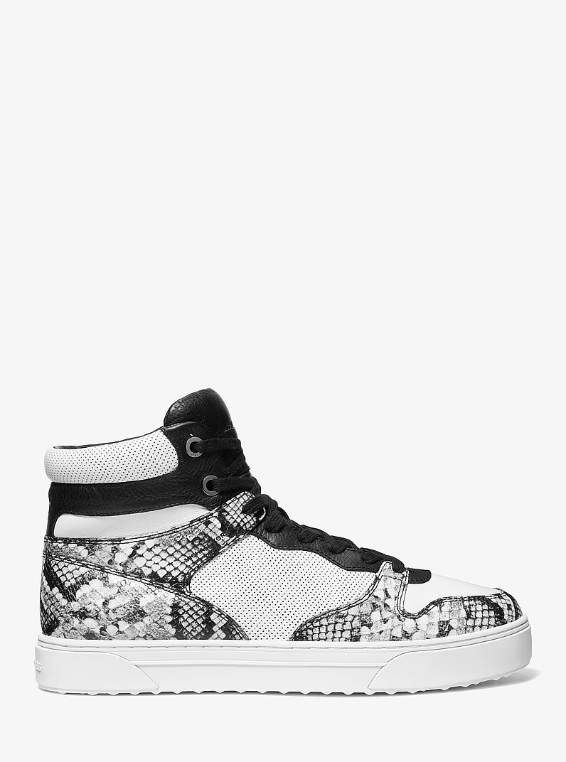 Zapatilla Barett de corte alto en piel con motivo de serpiente en relieve in BLANCO INTENSO/NEGRO | Michael Kors