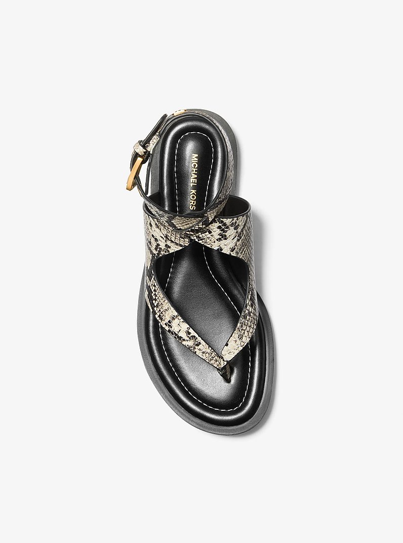 Irene Snake Embossed Leather Wrap Sandal in NATURAL | Michael Kors