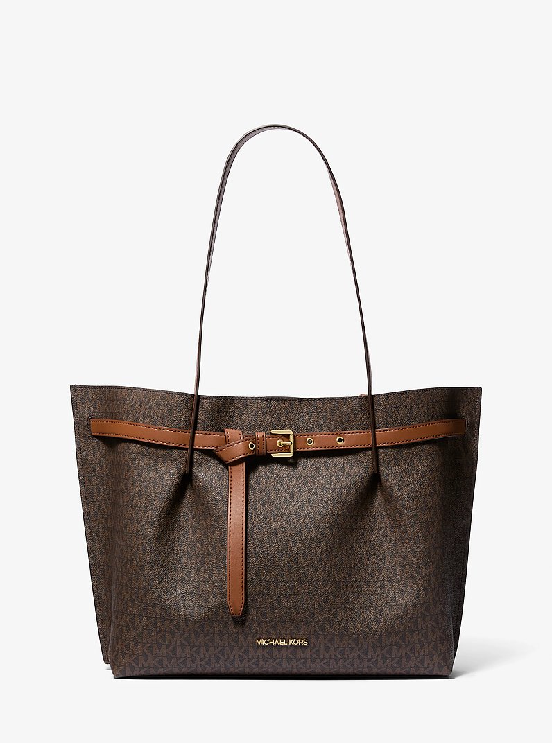 Emilia Large Logo Tote Bag in BROWN | Michael Kors
