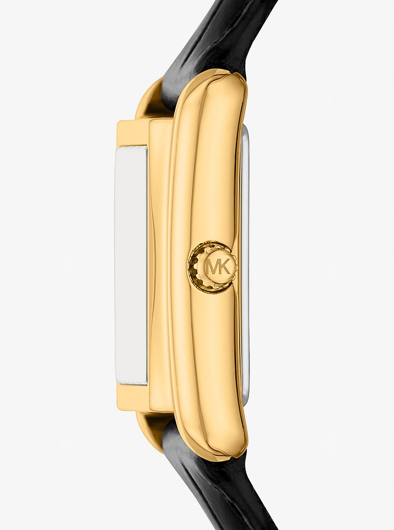 Petite Essex Gold-Tone and Crocodile Embossed Leather Strap Watch in BLACK | Michael Kors