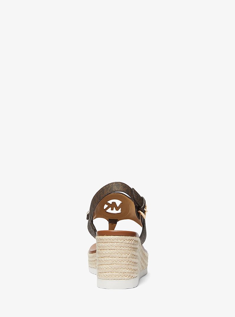 Aubrey Cutout Signature Logo Wedge Sandal in BROWN | Michael Kors