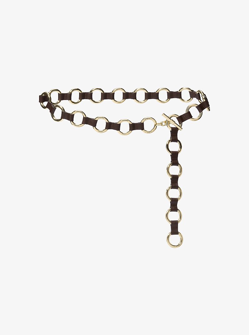 Leather and Chain-Link Belt in CHOCOLATE | Michael Kors