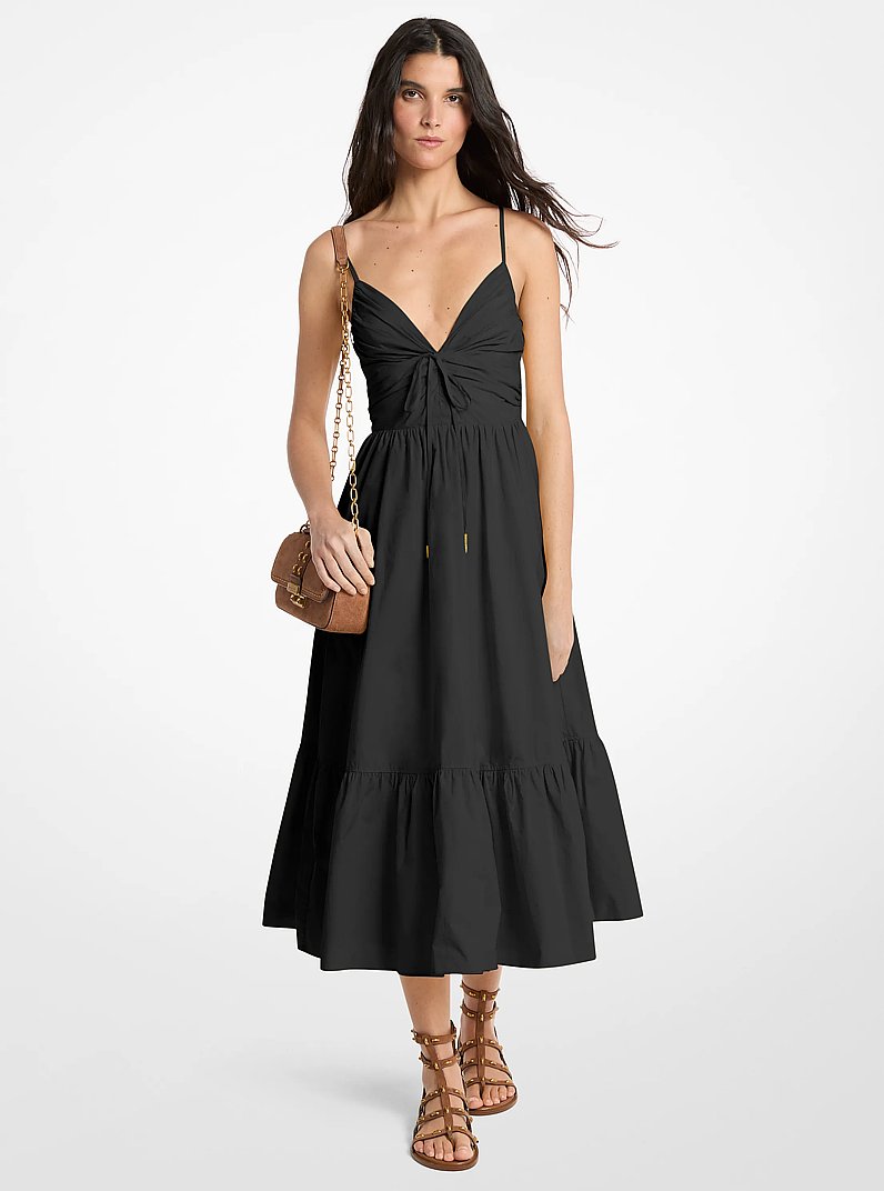 Robe mi-longue en popeline de coton in NOIR | Michael Kors