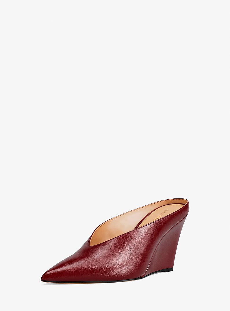 Xandra Leather Wedge Mule in DEEP RED | Michael Kors