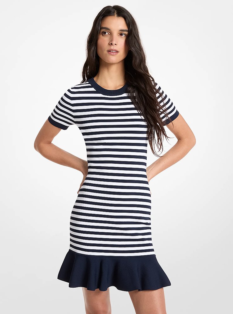 Robe &eacute;vas&eacute;e ray&eacute;e en viscose extensible in MIDNIGHTBLUE | Michael Kors