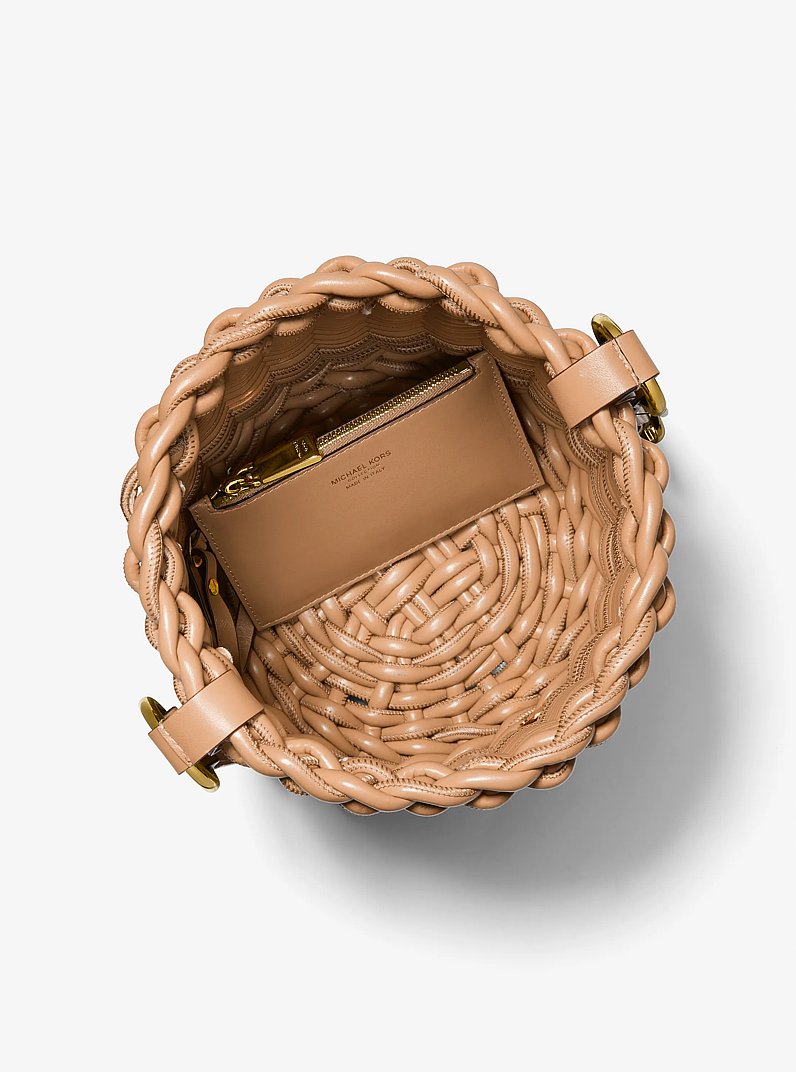 Julie Large Woven Leather Bucket Bag in SUNTAN | Michael Kors