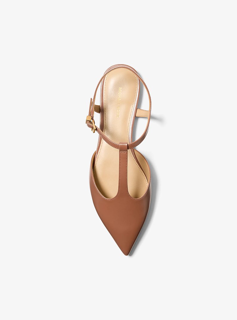 Cherie Leather T-Strap Flat in LUGGAGE | Michael Kors