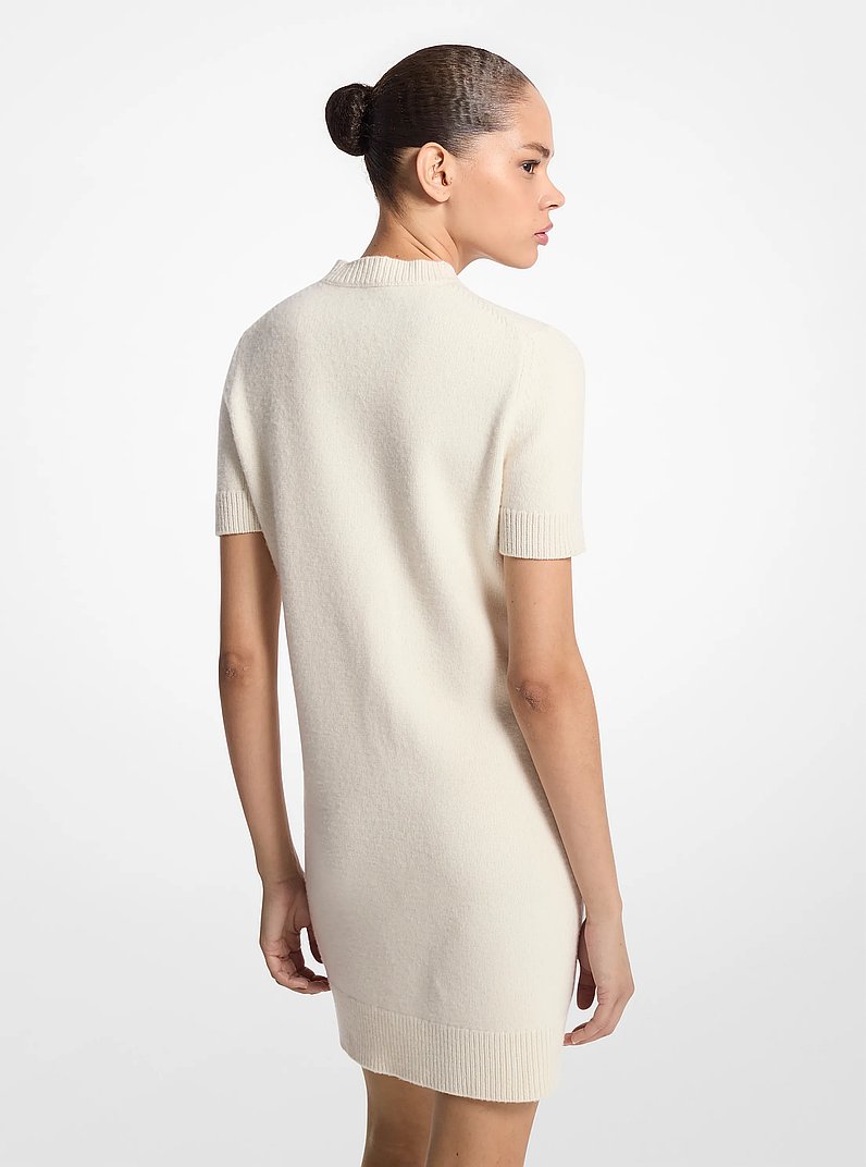 Felted Wool Crewneck T-Shirt Dress in IVORY | Michael Kors