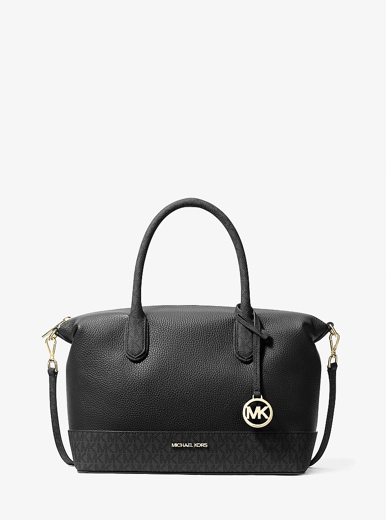 Hyde Medium Pebbled and Signature Logo Satchel in BLACK | Michael Kors
