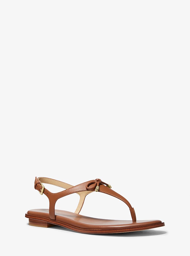 Nori Leather T-Strap Sandal in LUGGAGE | Michael Kors