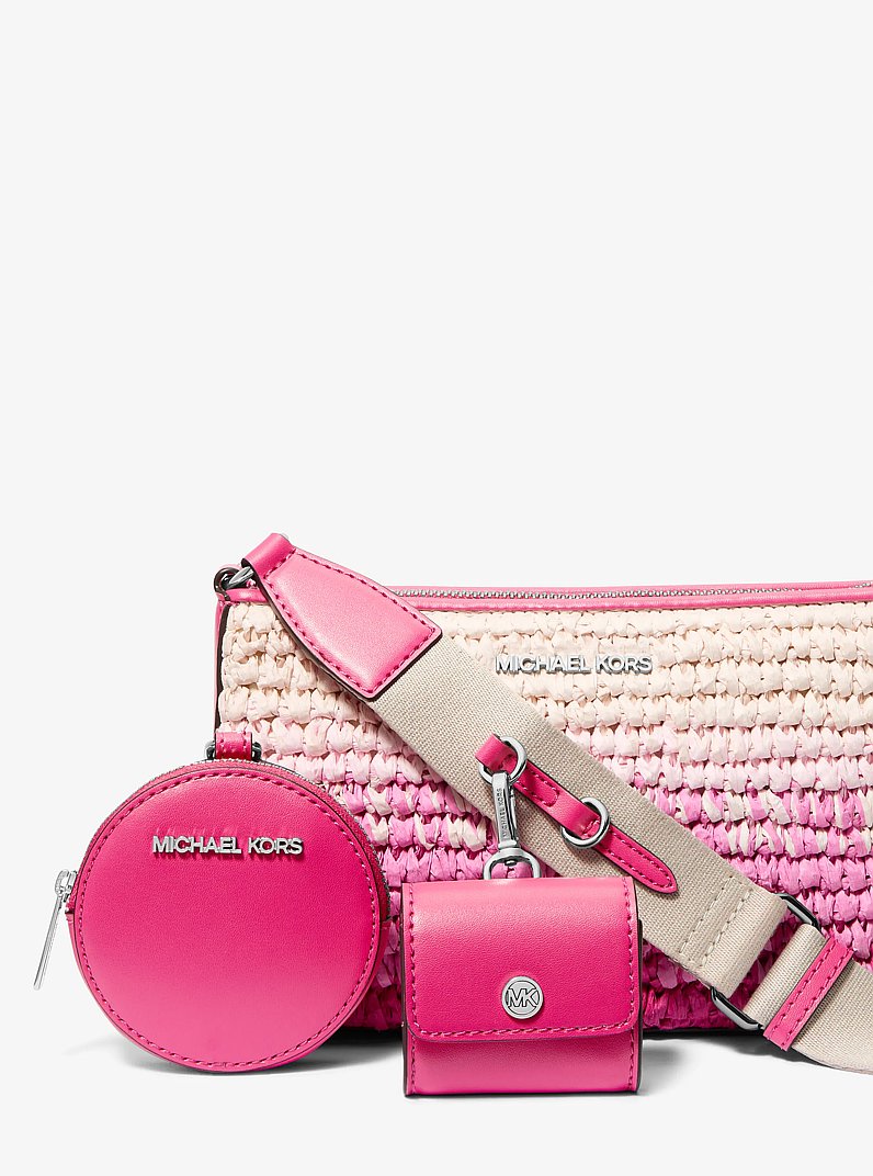 Jet Set Small Ombr&eacute; Straw Crossbody Bag with Case for Apple Airpods Pro&reg; in DRAGONFRUIT | Michael Kors